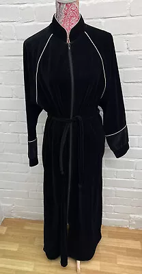 Vintage Sandra Partridge Velvet Dressing Gown House Dress Medium Black Zipped  • $49.72