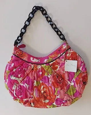 VERA BRADLEY Quilted Purse~Edith Vintage Rose~Blk. Chain Handle Floral Pink EUC • $13