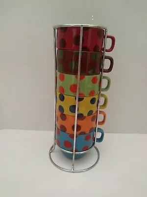 Stacking Polka Dots Mug Set With Chrome Holder 6- 8oz Mugs World Market.      Q  • $22.99