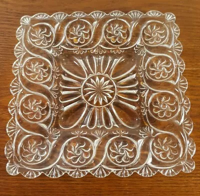 Eapg CANTON OMN Glass Company No. 130 Ci. 1893 AKA Multiple Scroll Square Plate  • $14