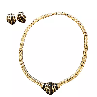 Vintage Christian Dior  Necklace And Clip Earrings Gold Plate Enamel • £79.99