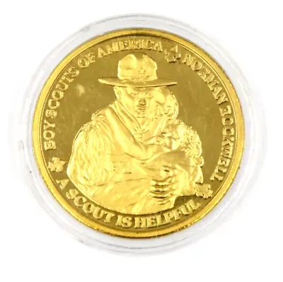 Commemorative Glacier's Edge Council Gold Tone Coin Norman Rockwell WI BSA • $15