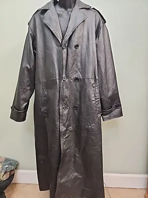 Vintage Oscar Piel Size Large Leather Trench Coat Mens  Goth • $45