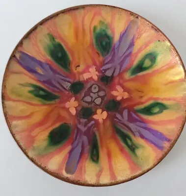 Vintage Colorful Tie Dye Floral Design Enameled Copper Bowl 4 W • $17.50