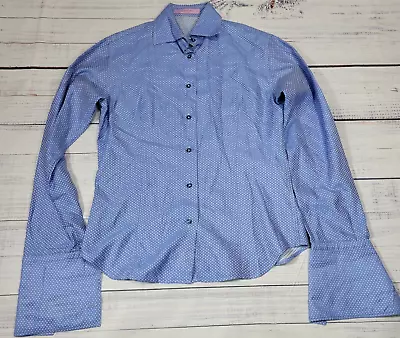 Kuhlman Mens Button Front Shirt Size 44 Blue Polka Dot 100% Cotton Made In Italy • $27.24