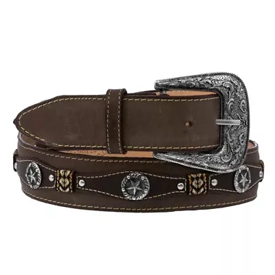 Western Belt Handmade Genuine Leather Concho Removable Buckle Studded Soft Brown • $39.99