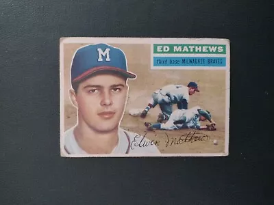 1956 Topps 107 Ed Matthews Milwaukee Braves GOOD CENTERING RARE WHITE BACK READ • $35.99