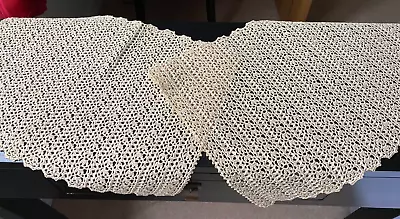 PAIR VINTAGE BEIGE COTTON HAND WORKED CROCHET LACE TABLE MATS/DOILIES~16   X 11  • £5.95