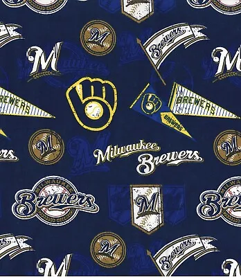 MLB Milwaukee Brewers Cotton Fabric Base Ball Team 44  Length By The 1/4 Yard • $3