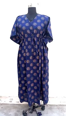 $41.83 • Buy Indian Kaftan Bikini Cover Up Womens Clothing Blue Floral Handmade Kaftan Dress