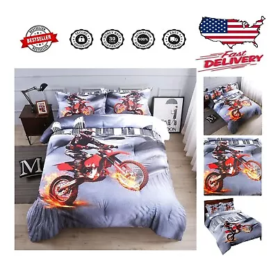 Luxurious Dirt Bike Motocross Twin Comforter Set: Dynamic Sports Theme Bedding • $111.99