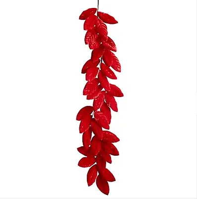 49  Red Velvet Magnolia Leaf Christmas Garland Artificial Decor Mantle Hanging • $7.88