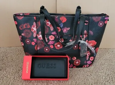 $160 • Buy GUESS Black Poppy Tote With Matching Wallet, NEW