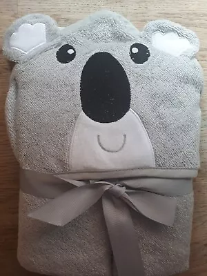 Hooded Baby Towel Grey White Koala Toddler New Baby Gift Soft Cotton Bath Robe • £4.95
