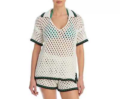 Echo Hammock Stitch Cotton Swim Cover-Up Shirt Swimwear White Size L • $67.15