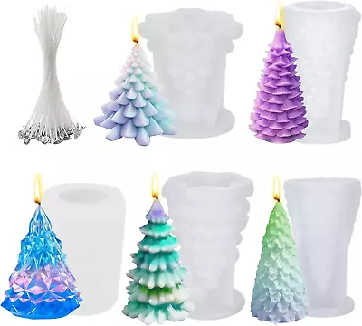 5Pcs Christmas Tree 3D Silicone Candle MoldChristmas Candle Making Molds Silico • $26.57