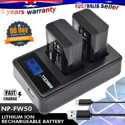 $30.99 • Buy 2X 1500mAh NP-FW50 Battery & Charger For Sony Alpha A6500 A6000 A7II A7RI A7RII