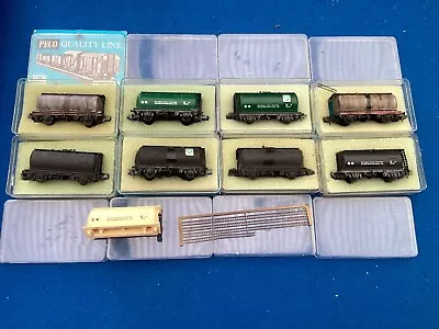 Bundle Of 8 N Gauge 1:148 Peco LWB Tank Wagons In Various Conditions Boxed • £22