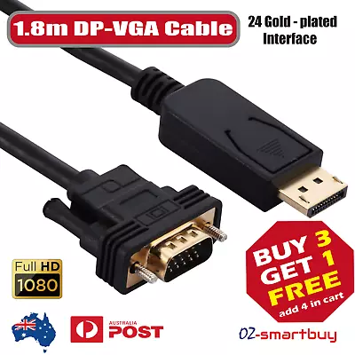 Displayport DP To VGA Cable Male To Male HD 1080P High Speed Display Port Lead • $6.95