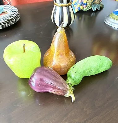 Venetian Hand Blown Set Of 4 Glass Fruit/Veggie. Apple Pear Cucumber Eggplant • $30