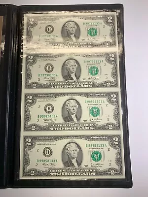 2003 $2 Dollar 4 Note Uncut Sheet New York FRB B99768133A - B99858133A • $36