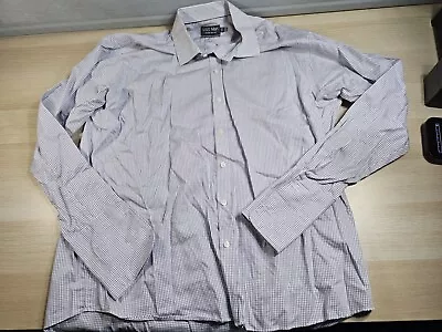 M&S Man Men's Ultimate Non-Iron Regular Fit Purple Check Shirt Size 18 /46 Cm • £13.99