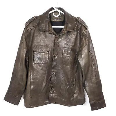 Andrew Marc New York Men’s Button Down Brown Leather Jacket Coat Sz Large • $39.99