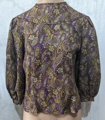 Vintage Perry Ellis 90s Wool Silk Challis Paisley Peasant Blouse S/M • $45