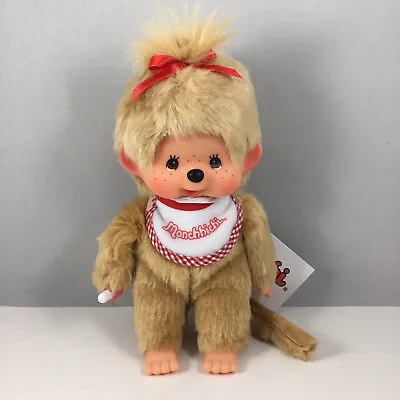 MONCHHICHI GIRL Sekiguchi 7.75 H Original Red Bib Collectible Plush Monkey Doll • $64.95