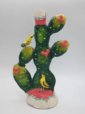 Mexican Tree Of Life Candle Holder -- Prickly Pear Cactus With Birds • $50