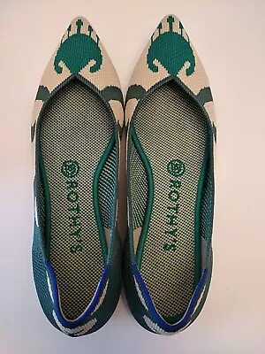 ROTHY’S Women’s Sz 8 The Point Moroccan Green Flats Retired Pointed Toe EUC • $59.95