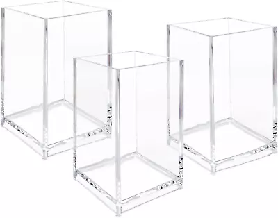 3-Pac Clear Acrylic Makeup Brush Holder Cup Cosmetic Pencil Pen Organizer Storag • $14.11