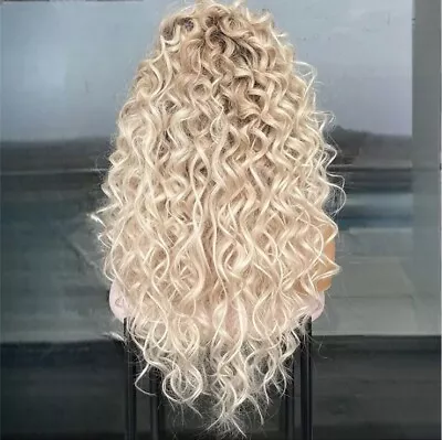 Gorgeous Brazilian Curly Human Hair Platinum Blonde Lace Front Wig 28”  13 X4 • £375