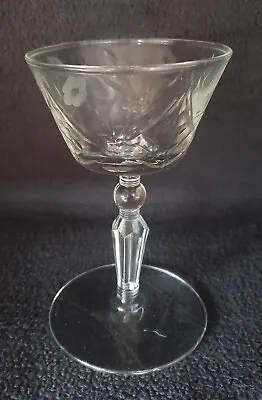 Vtg Champagne Coupes Crystal Etched Floral Wide Rim 2 Oz Stemware Glassware BAR • $3.99