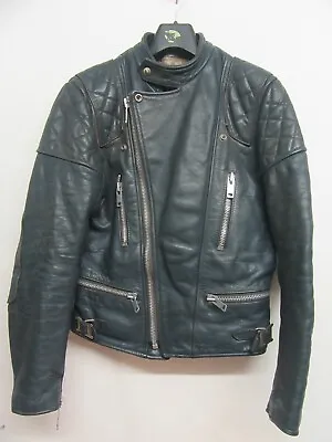 Vintage 70's Uk Wolf Blue Leather Perfecto Motorcycle Jacket Size Xs Has Issues • £49