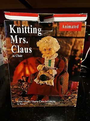 Mrs Claus Animated Figure Sings Knitting Christmas Plaid Chair Works Excellent • $40