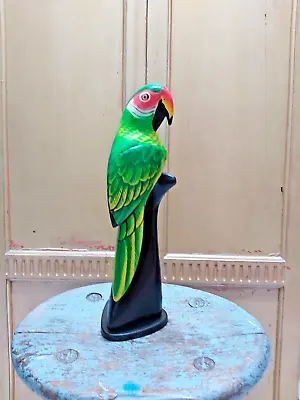 HAND CARVED WOODEN PAINTED PARROT JUST OVER 30cm TALL -GREEN • £14.99