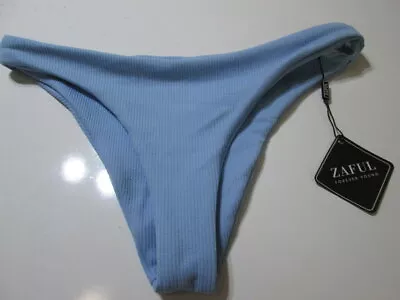 NWT Zaful Womens Size 8 Bikini Bottom Blue Cheeky Ribbed Beachwear Swimwear • $9.10