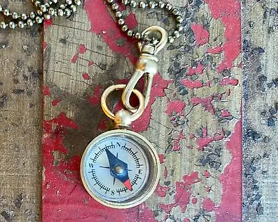 Compass Necklace Fob Bronze/Gold Tones Pendant Men Works 27in • $25