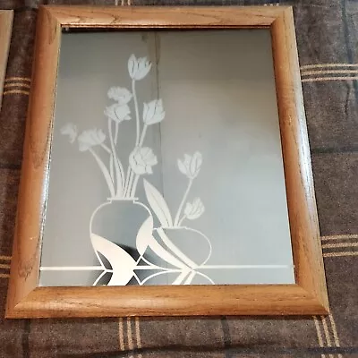 Vtg MCM Mid Century Floral Lilies Etched Mirror Framed Rectangular 23 X19  70s • $39.97