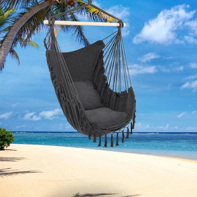 £19.99 • Buy Hanging Hammock Chair Swing Rope Outdoor Indoor Garden Camping Seat Gray Tassel
