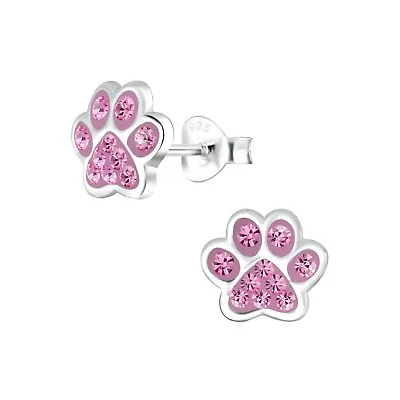 £5.97 • Buy Ladies Girls 925 Sterling Silver Crystal PAW PRINT Earrings Dog Cat Gold Rose