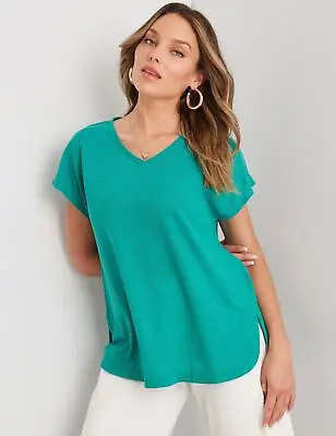 $17.58 • Buy Rockmans Textured Slub Extended Sleeve V Neck Tee Womens Clothing  Tops T-Shirt