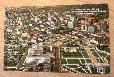 $1.75 • Buy Vintage Sanborn 144 Panorama From Air Of The Civic Center Denver Linen Postcard