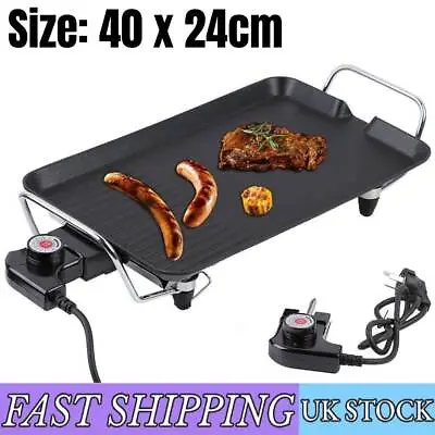 Large Non-stick Electric Table Top Teppanyaki Grill BBQ Hot Plate Indoor Use • £17.89