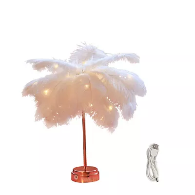 LED Desk Lamp Romantic Bedroom Artificial Feather Shade Home Decor Student Gift • $28.66