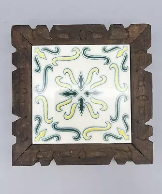 Vintage Dal-Tile Mexico Ceramic Hand Painted Wood Hand Carved Square Trivet • $27.99