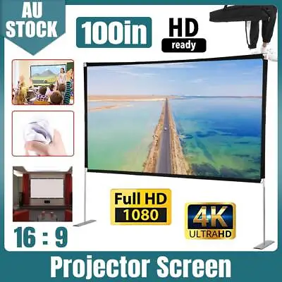 $62.88 • Buy Portable Projector Screen With Stand 100'' Inch 16:9 HD 4K Outdoor Home Cinema