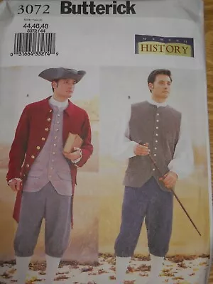 Colonial Coat Hat Vest Shirt Men's Size 44-48 Butterick 3072 Sewing Pattern * • $16.84