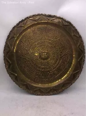 Brass Home Decorative Round Shape Middle Eastern Sun God Engraved Tray Large • $7.99